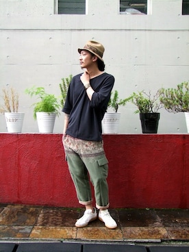 「TALKING ABOUT THE ABSTRACTION（トーキング　アバウト　ジ　アブストラクション）のアイテム」を使った、tata momotaさん（メンズ・176cm）の夏コーディネート