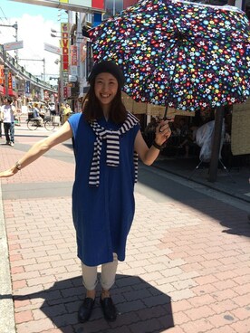 「ジャパンブルー」｜「アイテム（ワンピース/ドレス）」を使った、YOSHIHARUさん（レディース・168cm）の夏コーディネート