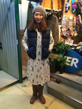 「ボヘミアンズ」｜「アイテム（ワンピース）」を使った、YOSHIHARUさん（レディース・168cm）の冬コーディネート