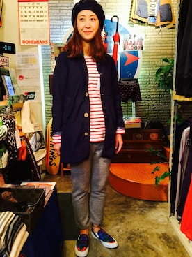 「ボヘミアンズ」｜「アイテム（ステンカラーコート）」を使った、YOSHIHARUさん（レディース・168cm）の冬コーディネート