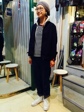「ショールカラー」｜「アイテム（ブルゾン）」を使った、YOSHIHARUさん（レディース・168cm）の秋コーディネート