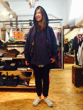 「アンクルパンツ」｜「アイテム（モッズコート）」を使った、YOSHIHARUさん（レディース・168cm）の春コーディネート