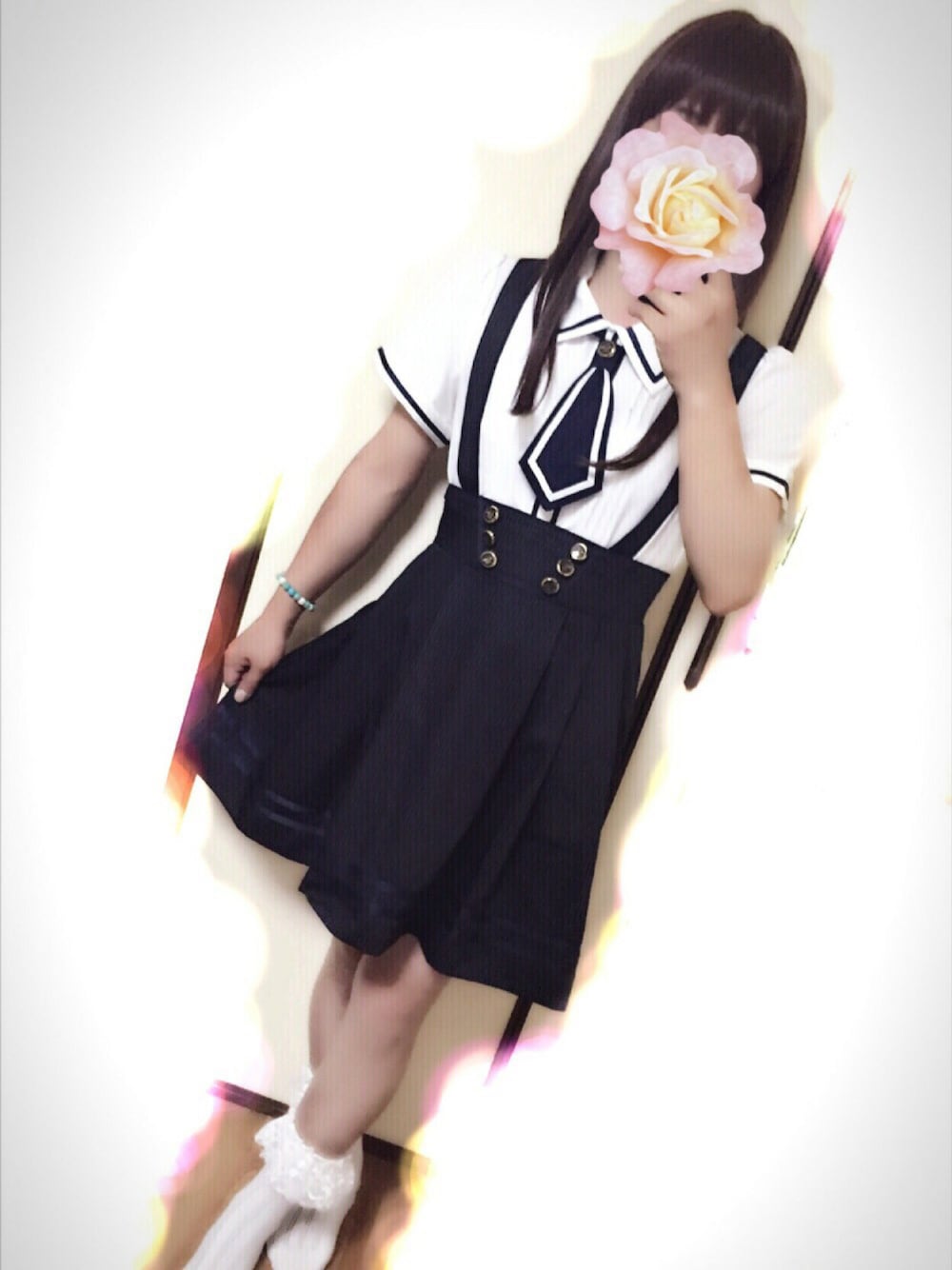 「夏コーデ、ジャンスカ、ブラウス、制服風、アマベル、男の娘」｜「Amavelのアイテム（スカート、ブルー系）」を使った、悠助さん（メンズ・159cm）の夏コーディネートの1枚目の写真