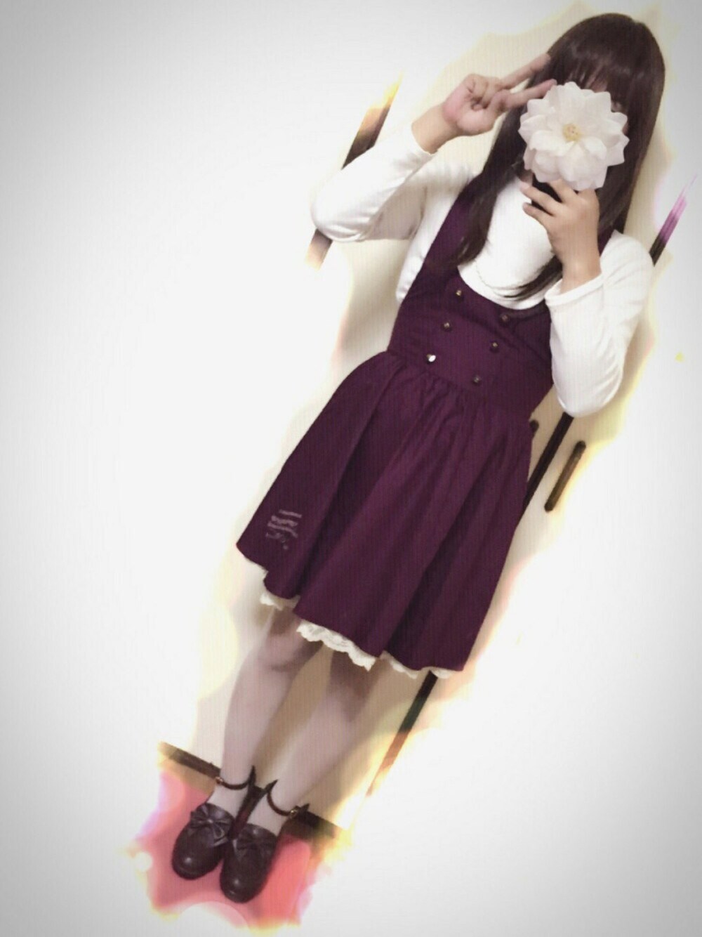 「ラブ＆ピース2016、ジャンパースカート、シンプルスタイル、ネックレス、夢展望、パンプス、リブタートルネック、男の娘」｜「ARROWのアイテム（ワンピース、レッド系）」を使った、悠助さん（メンズ・159cm）の秋コーディネートの1枚目の写真