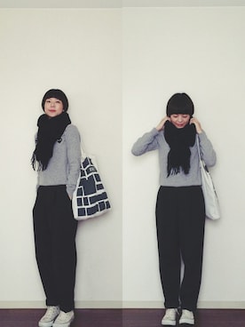 「アイテム（エコバッグ/サブバッグ）」を使った、美代さん（レディース・165cm）の秋コーディネート