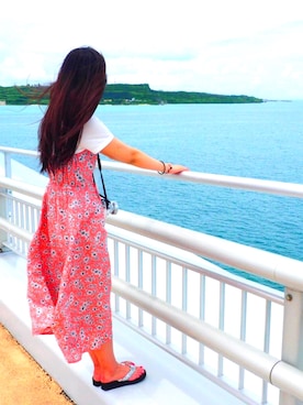 「Honeys（ハニーズ）のアイテム（ワンピース、ピンク系）」を使った、eri*さん（レディース・168cm）の夏コーディネート