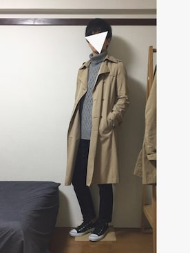 「ケーブルニット」｜「アイテム（トレンチコート）」を使った、aさん（メンズ・174cm）の秋コーディネート