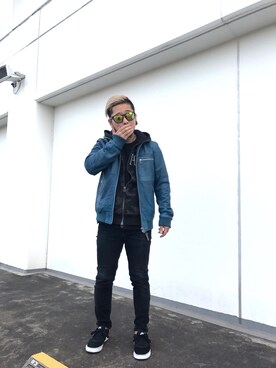 「blue」｜「アイテム（ライダースジャケット）」を使った、ᛚᛁᛚᛚᛖ ᛒᛖᚱᛋᛖᚱᚴᚱさん（メンズ・165cm）の秋コーディネート