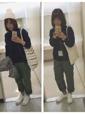 「白いスニーカー」｜「アイテム（ニットキャップ/ビーニー）」を使った、remioさん（レディース・163cm）の春コーディネート