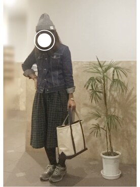 「ブラックウォッチ」｜「アイテム（デニムジャケット）」を使った、remioさん（レディース・163cm）の冬コーディネート