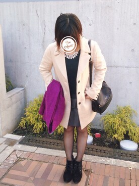 「テーラードコート」｜「アイテム（ブーティ）」を使った、Haruna  Watanabeさん（レディース・157cm）の冬コーディネート