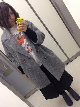 「袴パンツ」｜「アイテム（ピーコート）」を使った、m o e○▲□さん（レディース・161cm）の秋コーディネート