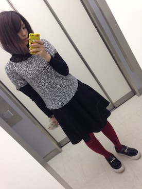 「赤タイツ」｜「アイテム（アクセサリー）」を使った、m o e○▲□さん（レディース・161cm）の冬コーディネート
