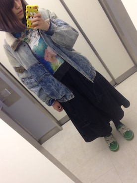 「袴パンツ」｜「アイテム（デニムジャケット）」を使った、m o e○▲□さん（レディース・161cm）の春コーディネート