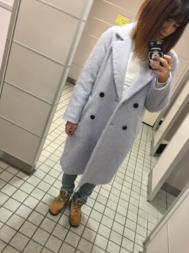 「シャギー」｜「アイテム（チェスターコート）」を使った、m o e○▲□さん（レディース・161cm）の冬コーディネート