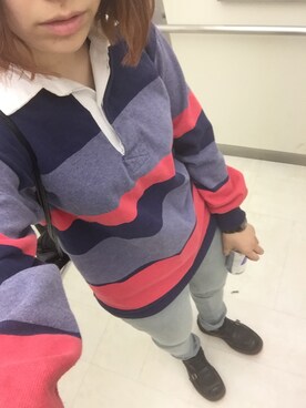 「ラガーシャツ」｜「アイテム（その他シューズ）」を使った、m o e○▲□さん（レディース・161cm）の春コーディネート