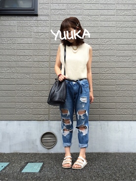 「ベルトサンダル」｜「アイテム（アクセサリー）」を使った、yukahiroさん（レディース・160cm）の夏コーディネート