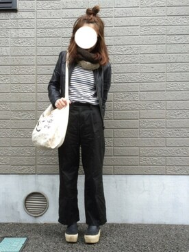 「エコバッグ」｜「アイテム（ライダースジャケット）」を使った、yukahiroさん（レディース・160cm）の冬コーディネート