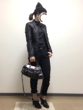 「ライタースジャケット」｜「アイテム（アクセサリー）」を使った、yukahiroさん（レディース・160cm）の秋コーディネート