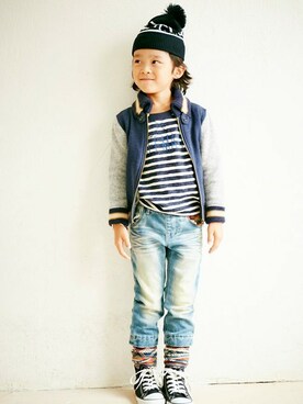 「KRIFF MAYER」｜「アイテム（ニットキャップ/ビーニー）」を使った、KRIFF MAYERさん（キッズ・117cm）の秋コーディネート