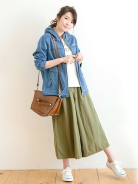 「アイテム（マウンテンパーカー、ブルー系）」を使った、KRIFF MAYERさん（レディース・162cm）の春コーディネート