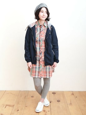 「マドラスチェック」｜「アイテム（チュニック）」を使った、KRIFF MAYERさん（レディース・165cm）の春コーディネート