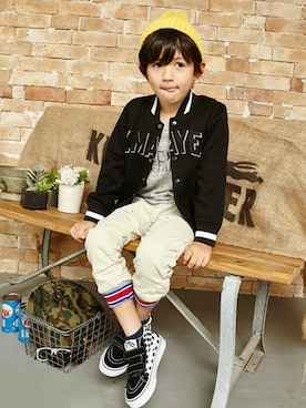 「子供服」｜「アイテム（スタジャン）」を使った、KRIFF MAYERさん（キッズ・116cm）の春コーディネート