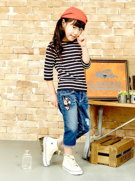 「Tシャツ×デニム」｜「アイテム（ハンチング/ベレー帽）」を使った、KRIFF MAYERさん（キッズ・115cm）の夏コーディネート