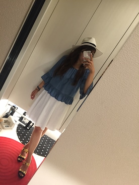 「アイテム（チューブトップ、ブルー系）」を使った、Acaliorgさん（レディース・162cm）の夏コーディネート