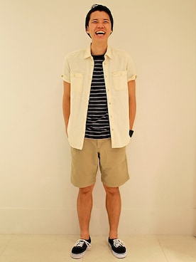 「GAP（ギャップ）のアイテム（パンツ）」を使った、GapJapan_Menさん（メンズ・175cm）の夏コーディネート