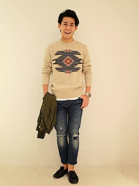 「GAP（ギャップ）のアイテム（ニット/セーター）」を使った、GapJapan_Menさん（メンズ・170cm）の秋コーディネート