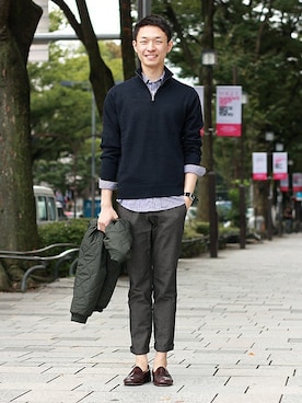 「ボンバージャケット」｜GapJapan_Menさん（メンズ・187cm）の秋コーディネート