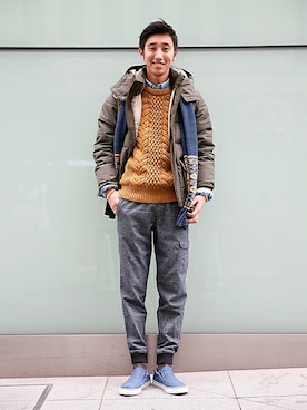 「GAP（ギャップ）のアイテム（ニット/セーター）」を使った、GapJapan_Menさん（メンズ・178cm）の秋コーディネート