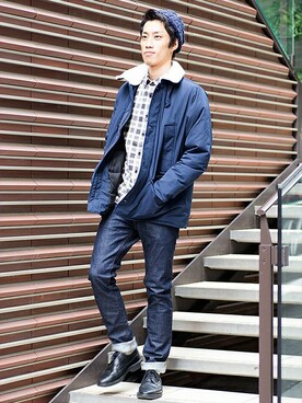 「GAP（ギャップ）のアイテム（ダウンジャケット/コート）」を使った、GapJapan_Menさん（メンズ・175cm）の秋コーディネート
