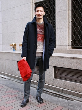 「GAP（ギャップ）のアイテム（ニット/セーター）」を使った、GapJapan_Menさん（メンズ・178cm）の冬コーディネート