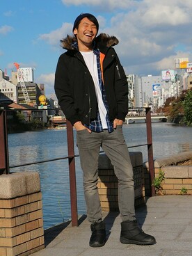 「GAP（ギャップ）のアイテム（マウンテンパーカー）」を使った、GapJapan_Menさん（メンズ・183cm）の冬コーディネート