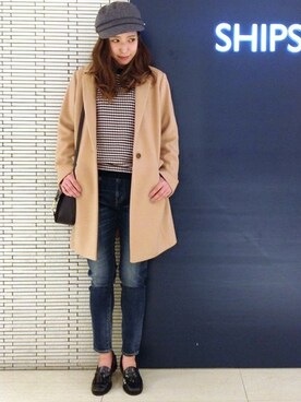 「SHIPS for women」｜「アイテム（チェスターコート）」を使った、小室さん（レディース・162cm）の秋コーディネート