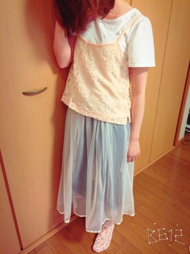 「EDWIN」｜「アイテム（スカート）」を使った、nonoさん（レディース・155cm）の夏コーディネート