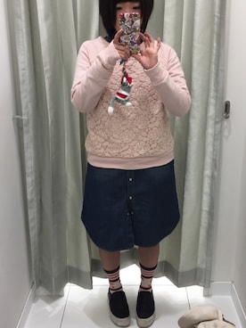 「デニムワンピ」｜Kumi Uchimuraさん（レディース・148cm）の冬コーディネート