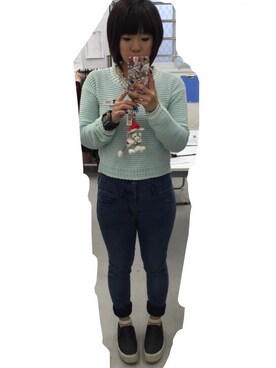 「ハイウエストデニム」｜Kumi Uchimuraさん（レディース・148cm）の冬コーディネート