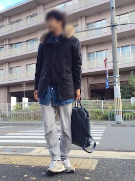 「ロングシャツ」｜「アイテム（モッズコート）」を使った、D-iroさん（メンズ・175cm）の冬コーディネート