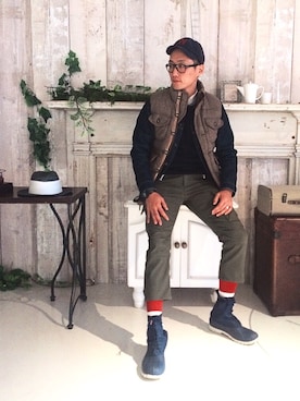 「Levi's（リーバイス）のアイテム（カーゴパンツ）」を使った、Leeさん（メンズ・174cm）の冬コーディネート