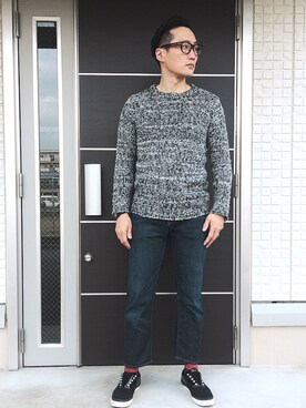 「JINS（ジンズ）のアイテム」を使った、Leeさん（メンズ・174cm）の冬コーディネート