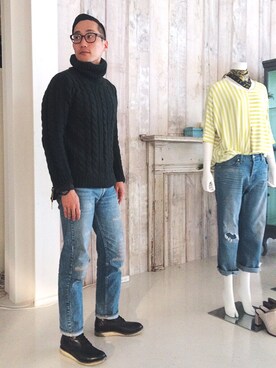 「URBAN RESEARCH（アーバンリサーチ）のアイテム（ブーツ）」を使った、Leeさん（メンズ・174cm）の冬コーディネート