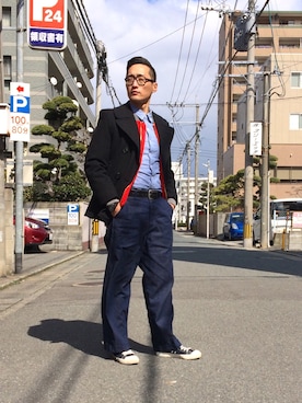 「アイテム（ピーコート）」を使った、Leeさん（メンズ・174cm・30代）の冬コーディネート