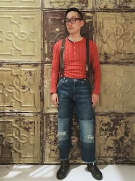 「アイテム（サスペンダー）」を使った、Leeさん（メンズ・174cm）の冬コーディネート