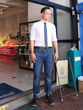 「URBAN RESEARCH（アーバンリサーチ）のアイテム（ブーツ）」を使った、Leeさん（メンズ・174cm）の春コーディネート
