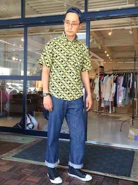 「アイテム（シャツ/ブラウス、イエロー系）」を使った、Leeさん（メンズ・174cm）の夏コーディネート