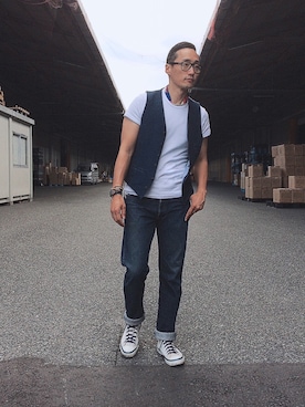 「CROWDED CLOSET（クラウデッドクローゼット）のアイテム」を使った、Leeさん（メンズ・174cm）の夏コーディネート