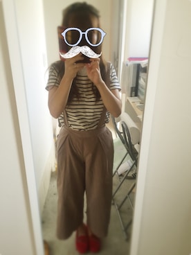 「しまむら（シマムラ）のアイテム（Tシャツ/カットソー、ホワイト系）」を使った、aimyさん（レディース・148cm）の秋コーディネート